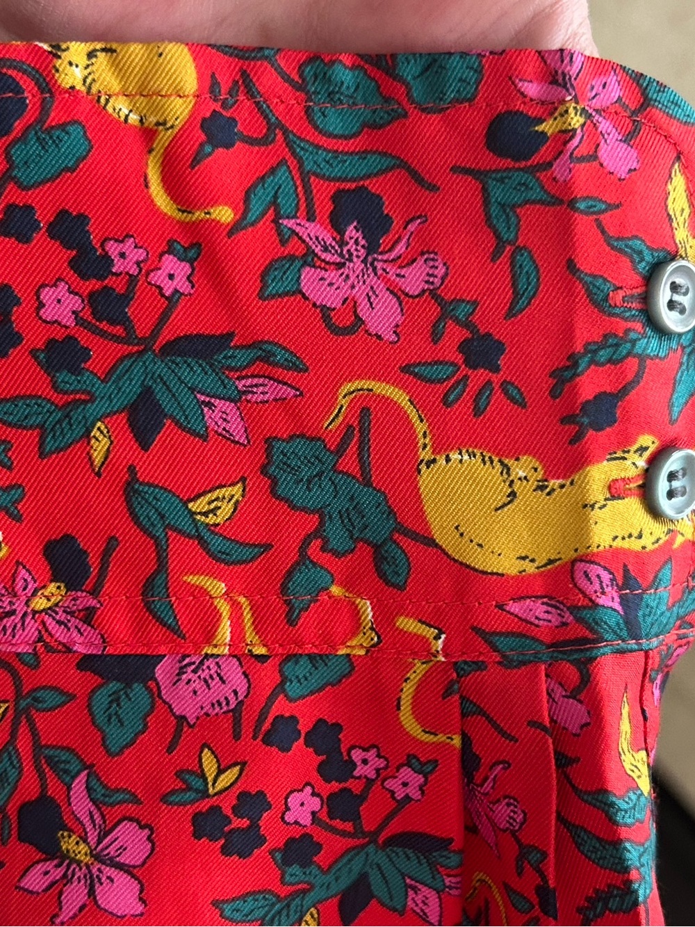 J. Crew Red Multicolor Jungle Cat Floral Silk-Twill Shirt - Picture 5 of 11